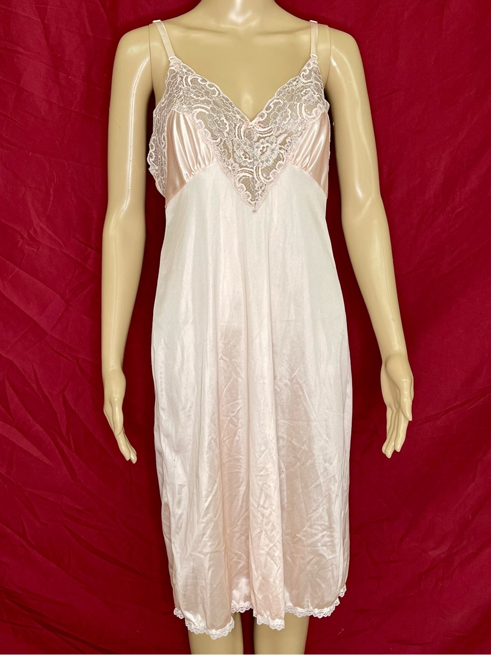 Vintage Ashley Taylor Blush Pink/Gray Lace Slip Sleep Dress Size 36 /Medium USA